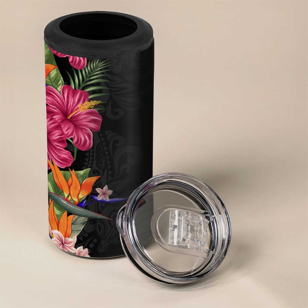 Hawaii Flowers Tribal Pattern 4 in 1 Can Cooler Tumbler