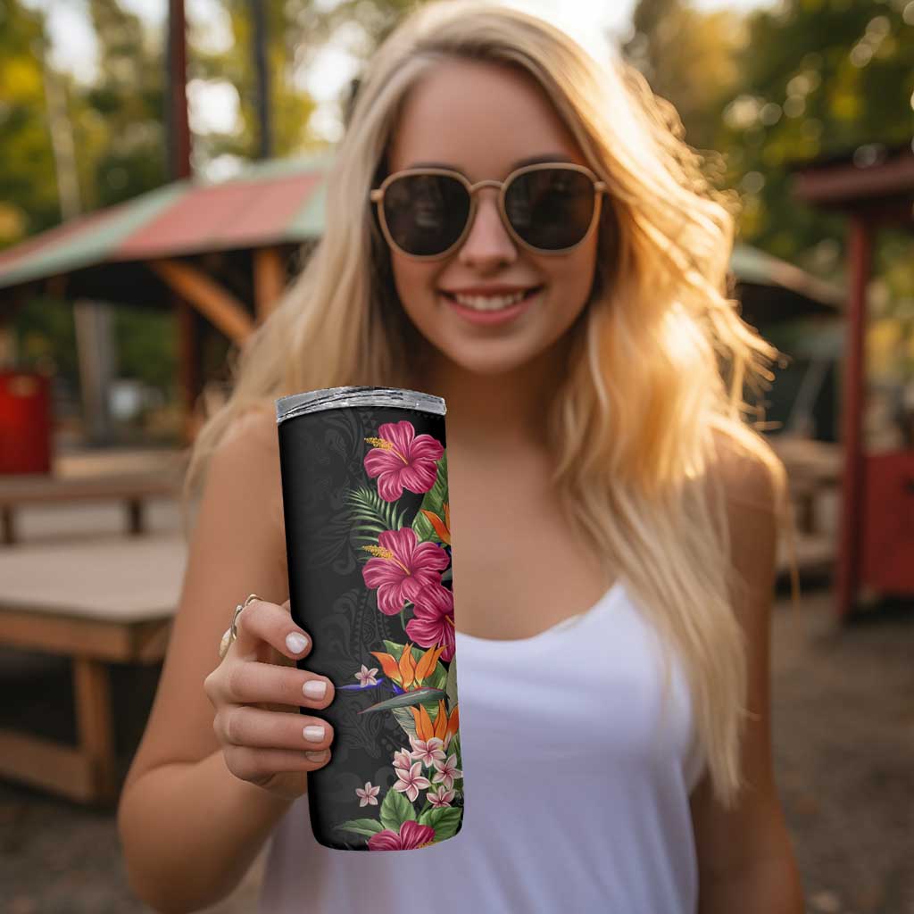 Hawaii Flowers Tribal Pattern Skinny Tumbler
