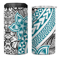 Turquoise Traditional Polynesian Tribal Tattoo Retro 4 in 1 Can Cooler Tumbler