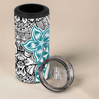 Turquoise Traditional Polynesian Tribal Tattoo Retro 4 in 1 Can Cooler Tumbler
