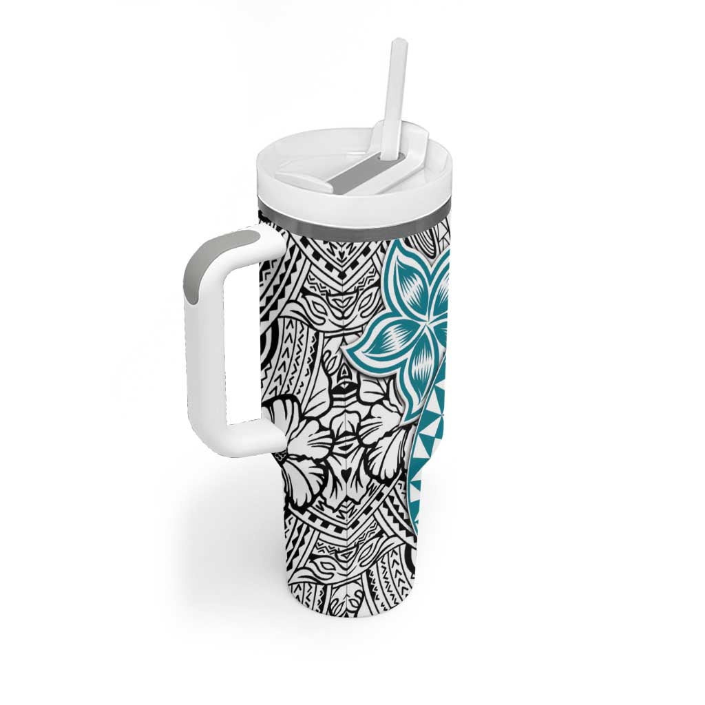 Turquoise Traditional Polynesian Tribal Tattoo Retro Tumbler With Handle