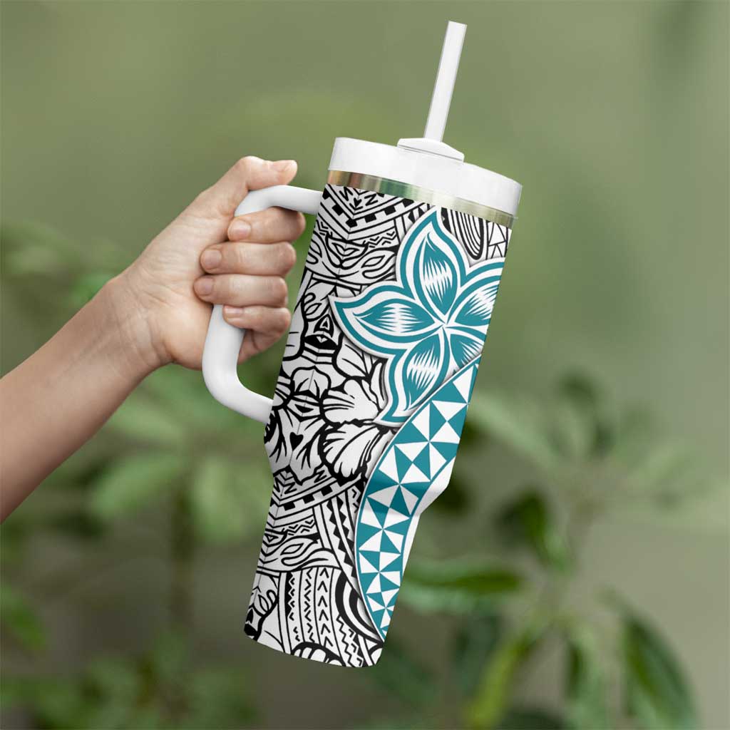 Turquoise Traditional Polynesian Tribal Tattoo Retro Tumbler With Handle