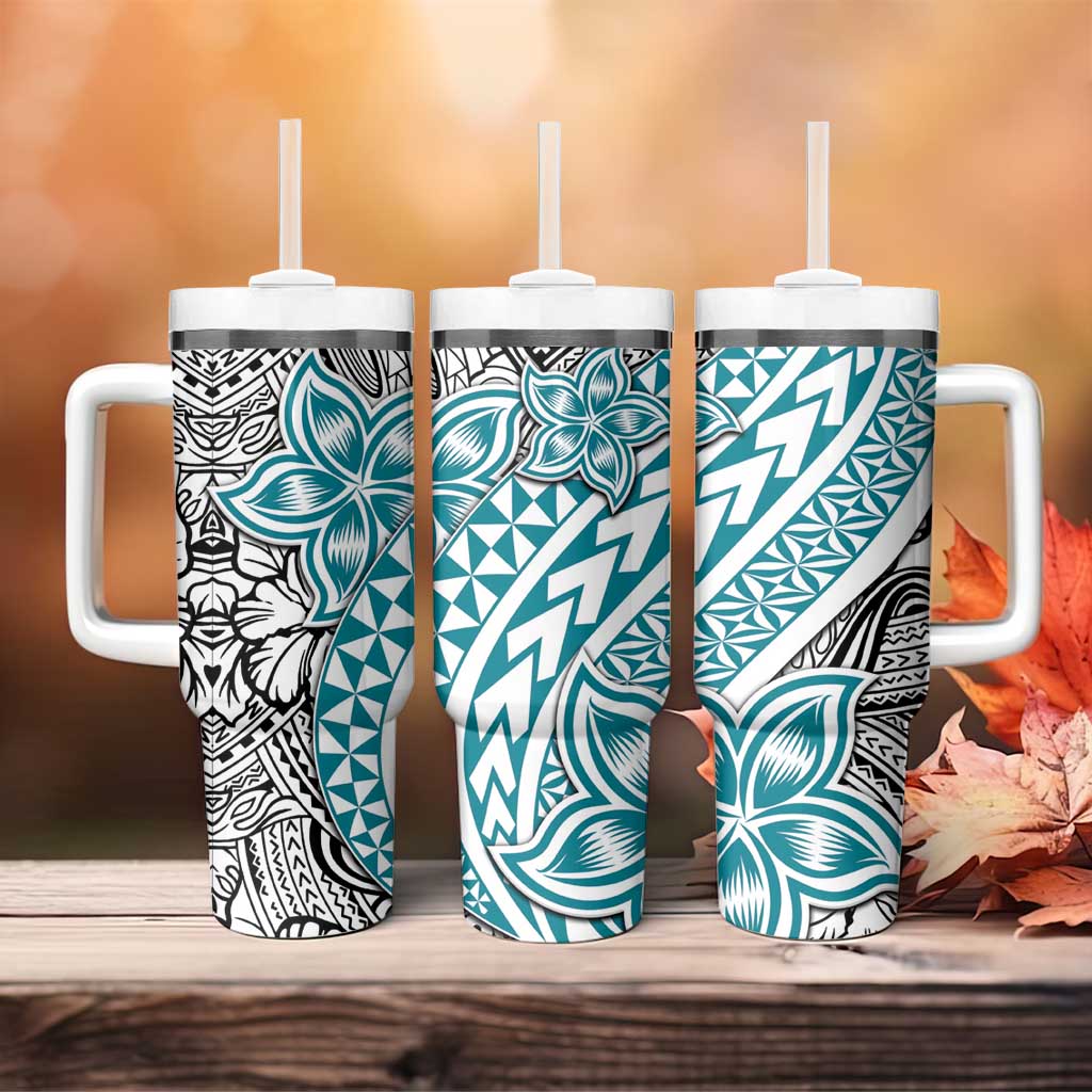 Turquoise Traditional Polynesian Tribal Tattoo Retro Tumbler With Handle