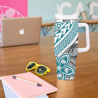 Turquoise Traditional Polynesian Tribal Tattoo Retro Tumbler With Handle