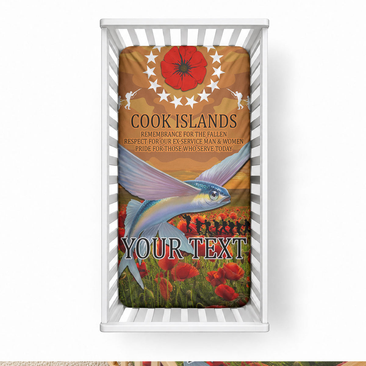 Cook Islands ANZAC Day Personalised Baby Bed Cover with Poppy Field LT9 28 × 52 in Art - Polynesian Pride