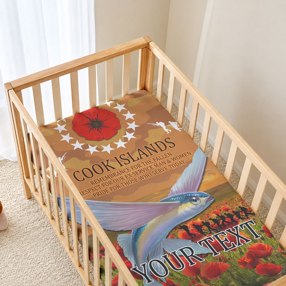 Cook Islands ANZAC Day Personalised Baby Bed Cover with Poppy Field LT9 - Polynesian Pride