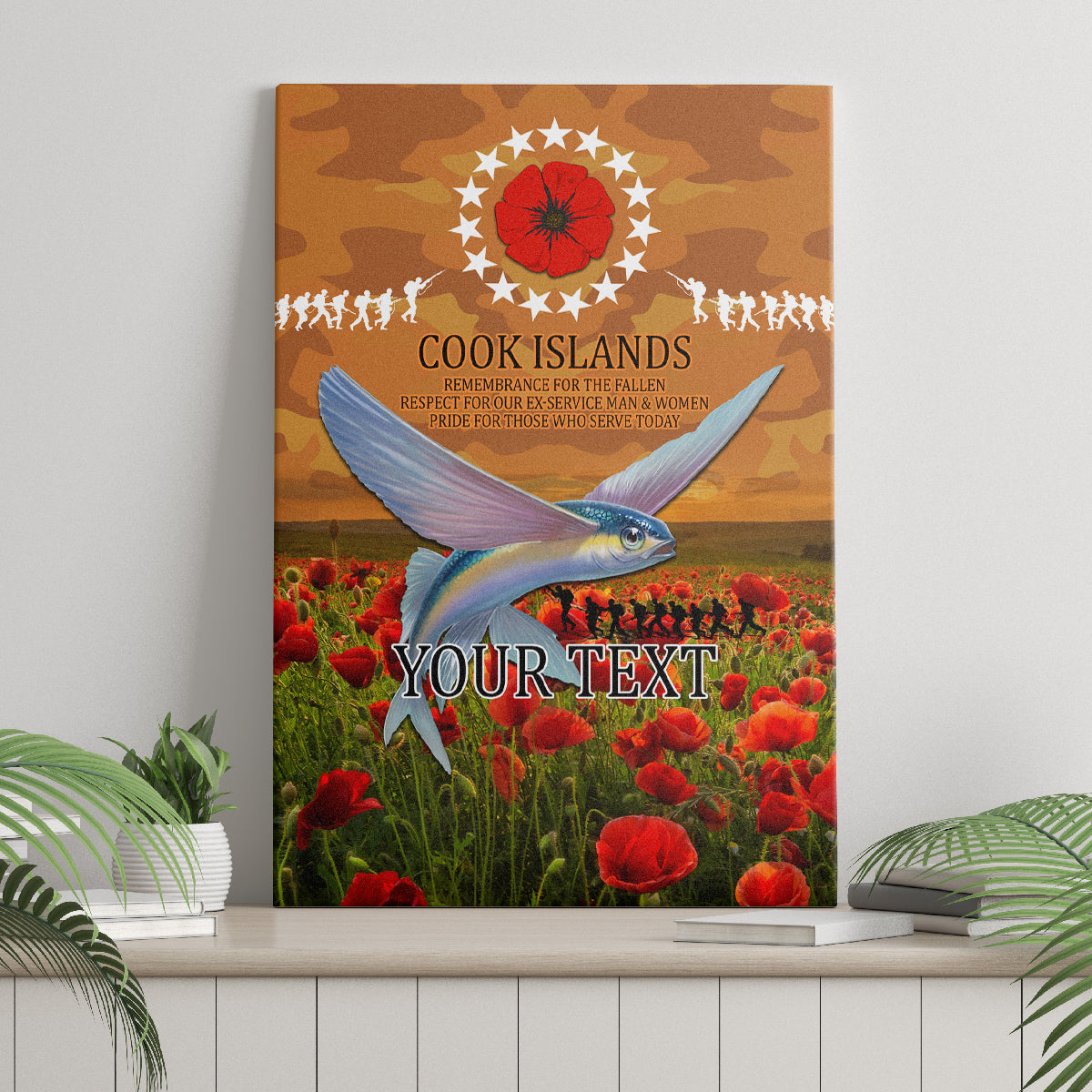 Cook Islands ANZAC Day Personalised Canvas Wall Art with Poppy Field LT9 - Polynesian Pride