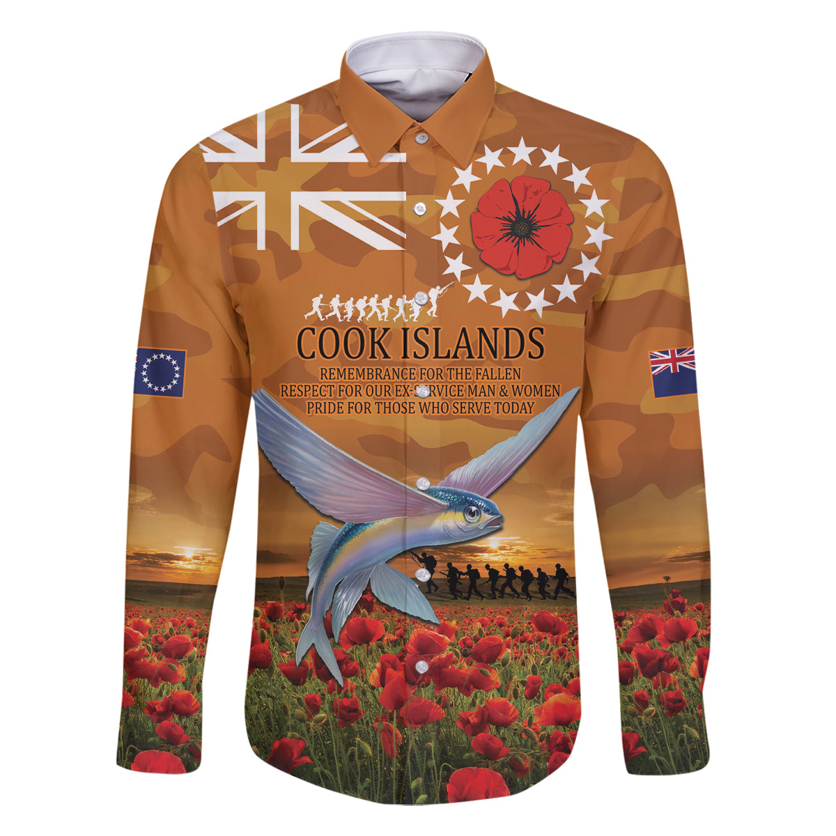 Cook Islands ANZAC Day Personalised Family Matching Long Sleeve Bodycon Dress and Hawaiian Shirt with Poppy Field LT9 Dad's Shirt - Long Sleeve Art - Polynesian Pride