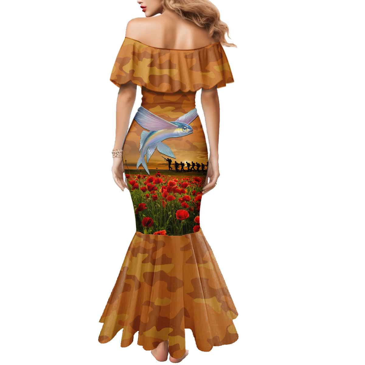 Cook Islands ANZAC Day Personalised Family Matching Mermaid Dress and Hawaiian Shirt with Poppy Field LT9 - Polynesian Pride