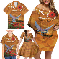 Cook Islands ANZAC Day Personalised Family Matching Off Shoulder Short Dress and Hawaiian Shirt with Poppy Field LT9 - Polynesian Pride