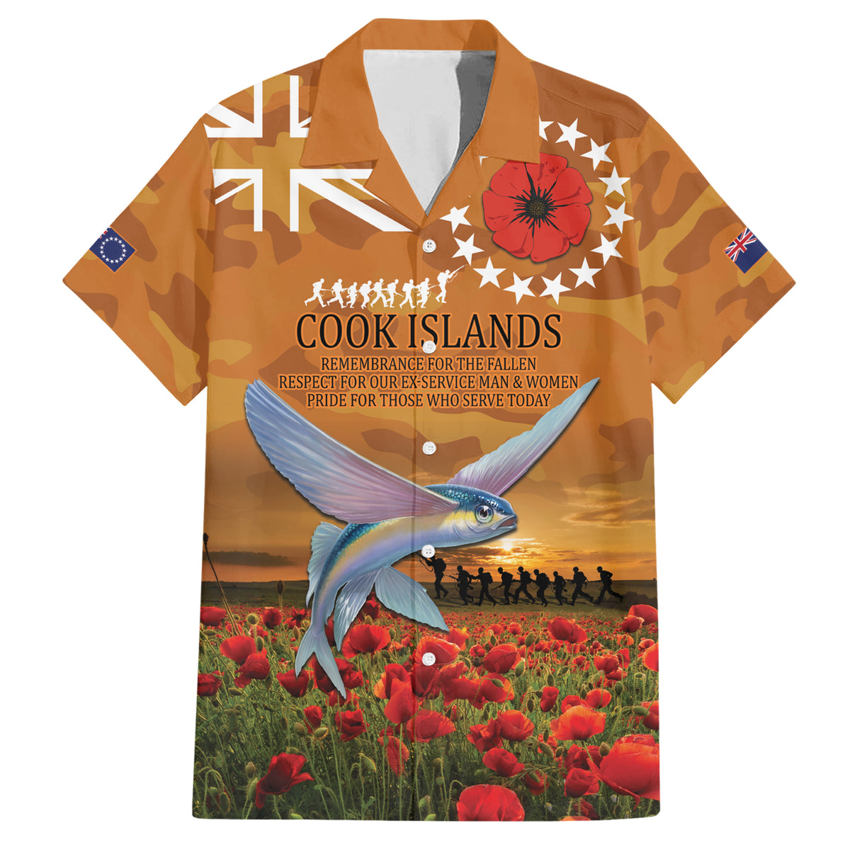 Cook Islands ANZAC Day Personalised Family Matching Short Sleeve Bodycon Dress and Hawaiian Shirt with Poppy Field LT9 Dad's Shirt - Short Sleeve Art - Polynesian Pride
