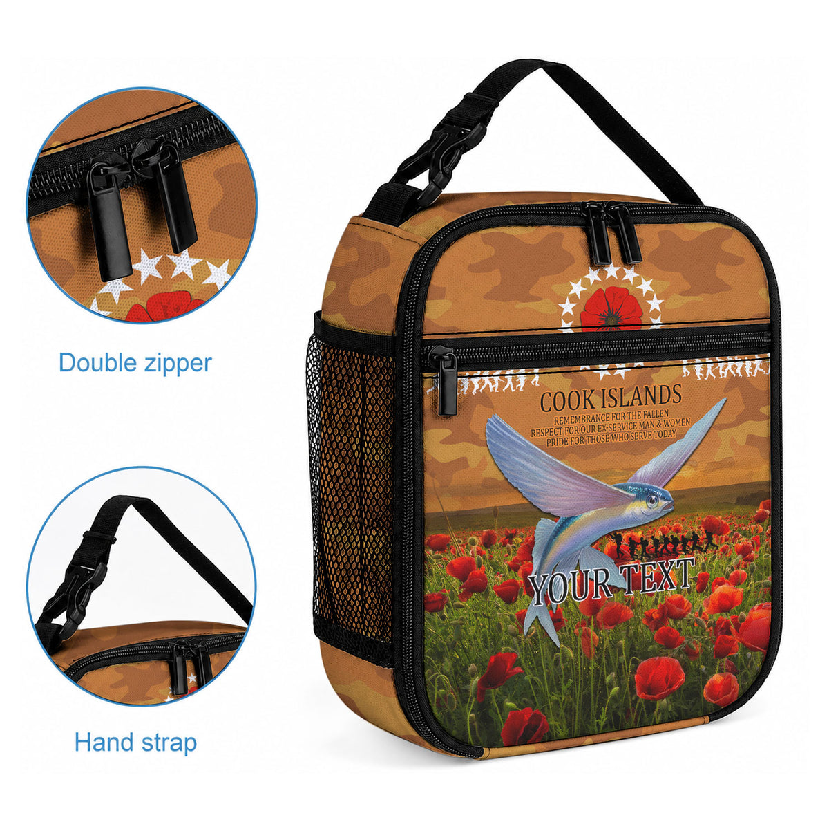 Cook Islands ANZAC Day Personalised Lunch Bag with Poppy Field LT9 - Polynesian Pride