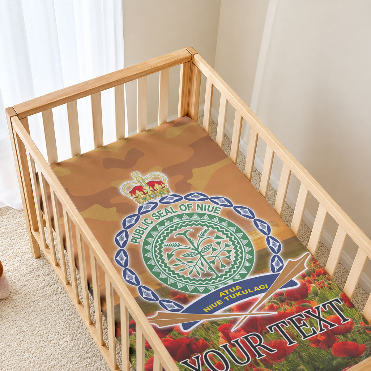 Niue ANZAC Day Personalised Baby Bed Cover with Poppy Field LT9 - Polynesian Pride