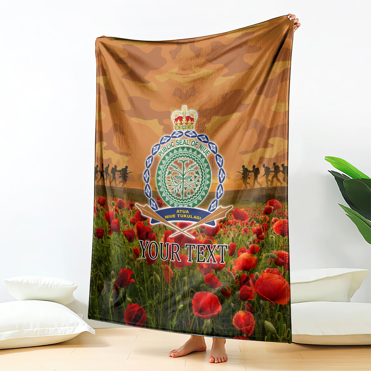 Niue ANZAC Day Personalised Blanket with Poppy Field LT9 - Polynesian Pride