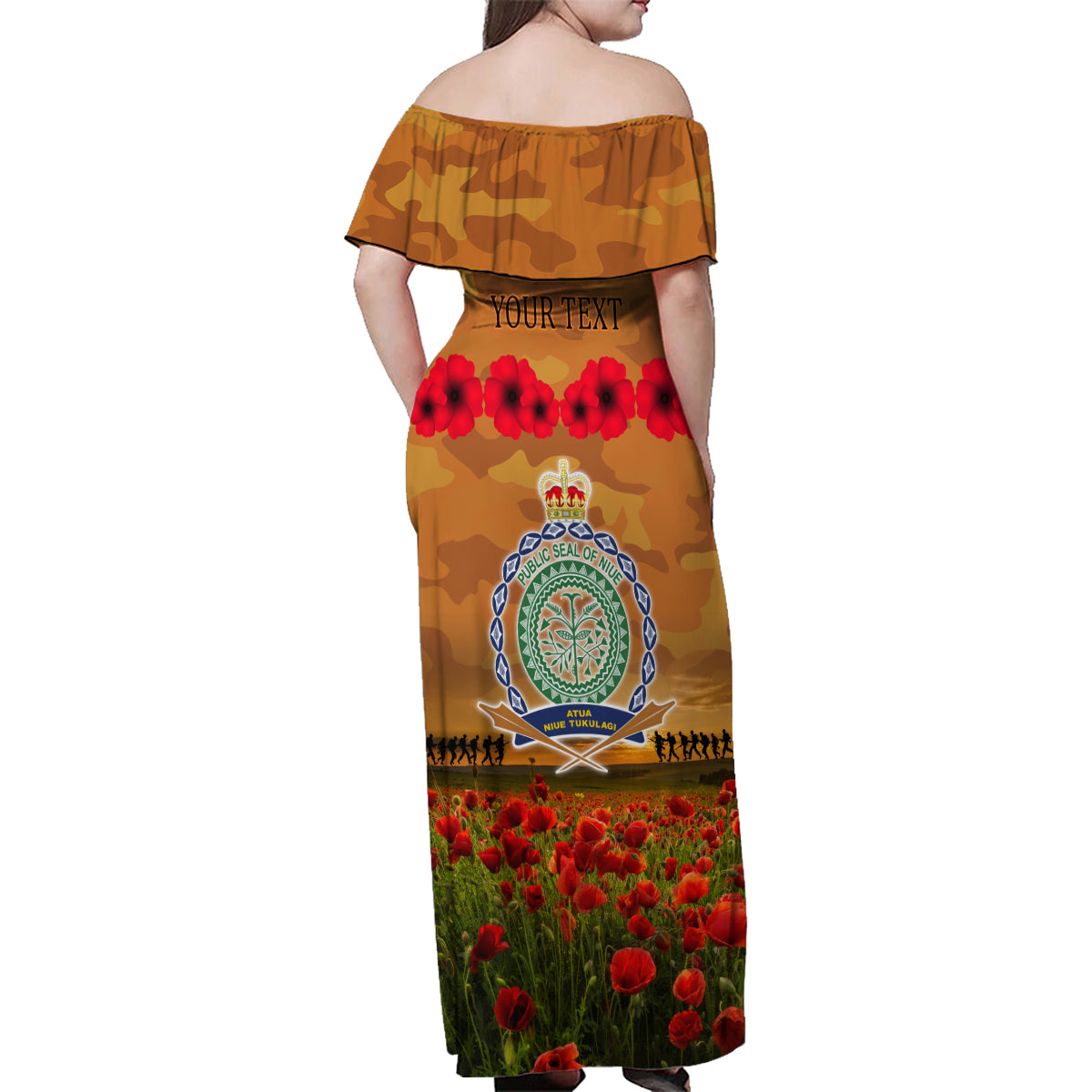 Niue ANZAC Day Personalised Family Matching Off Shoulder Maxi Dress and Hawaiian Shirt with Poppy Field LT9 - Polynesian Pride