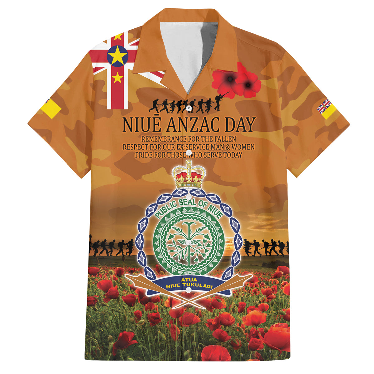 Niue ANZAC Day Personalised Family Matching Tank Maxi Dress and Hawaiian Shirt with Poppy Field LT9 Dad's Shirt - Short Sleeve Art - Polynesian Pride