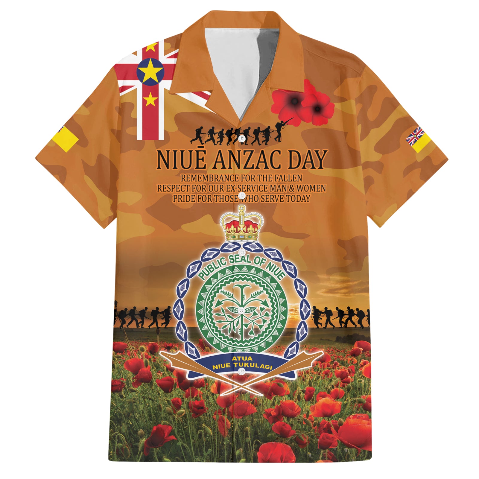 Niue ANZAC Day Personalised Hawaiian Shirt with Poppy Field LT9 Art - Polynesian Pride