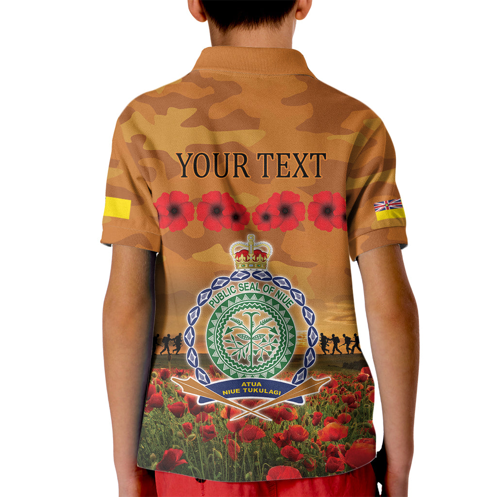 Niue ANZAC Day Personalised Kid Polo Shirt with Poppy Field LT9 - Polynesian Pride