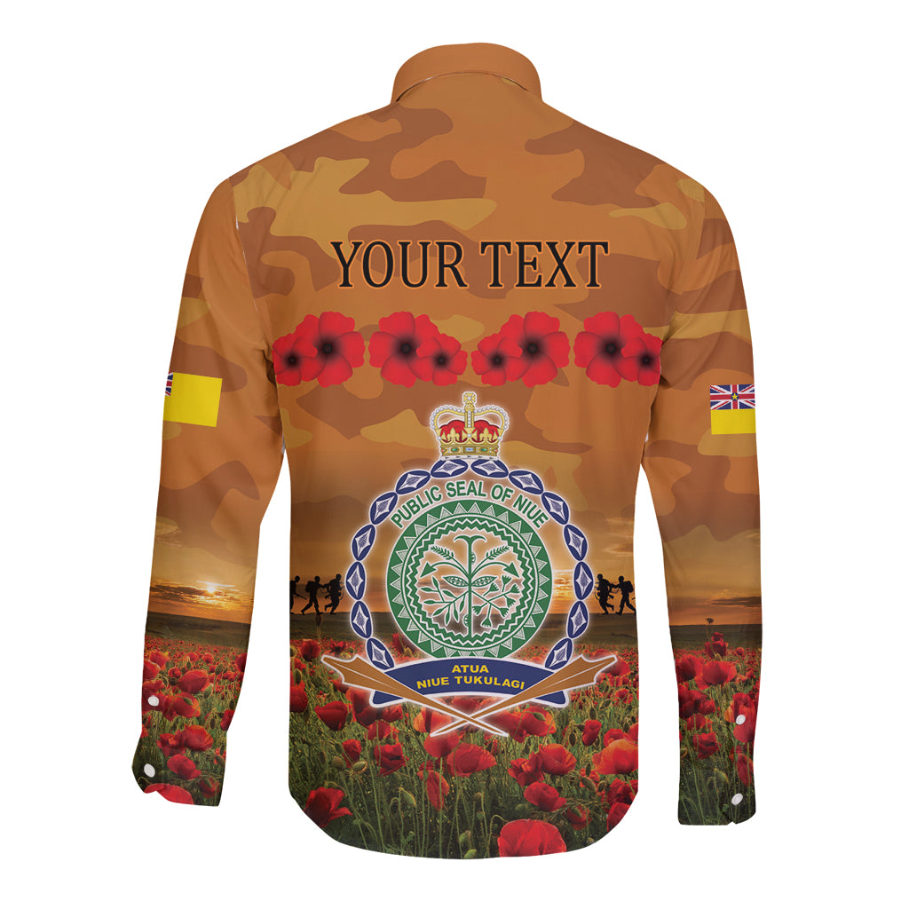 Niue ANZAC Day Personalised Long Sleeve Button Shirt with Poppy Field LT9 - Polynesian Pride