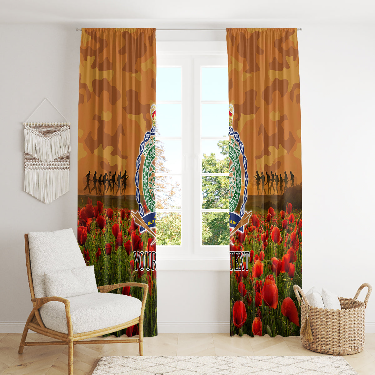 Niue ANZAC Day Personalised Window Curtain with Poppy Field LT9 - Polynesian Pride