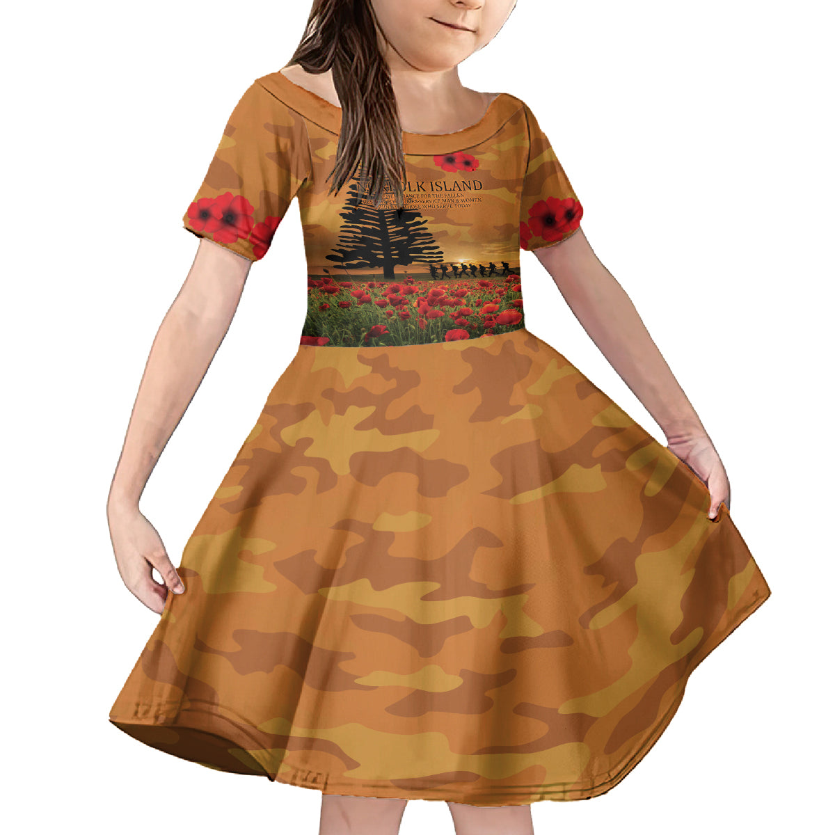 Norfolk Island ANZAC Day Personalised Family Matching Off Shoulder Maxi Dress and Hawaiian Shirt with Poppy Field LT9 Daughter's Dress Art - Polynesian Pride