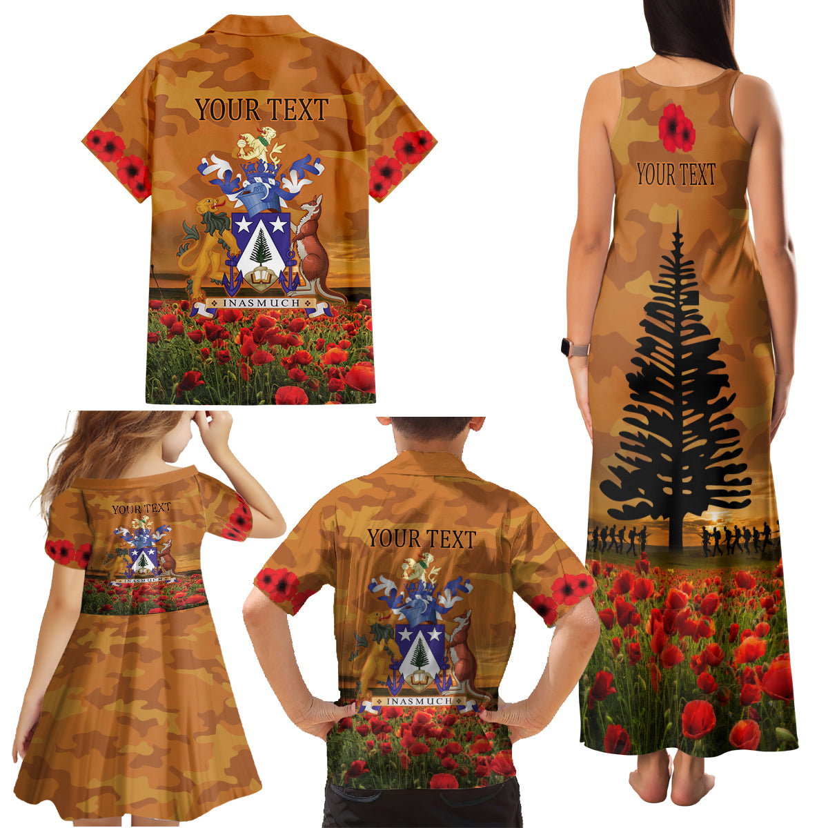 Norfolk Island ANZAC Day Personalised Family Matching Tank Maxi Dress and Hawaiian Shirt with Poppy Field LT9 - Polynesian Pride