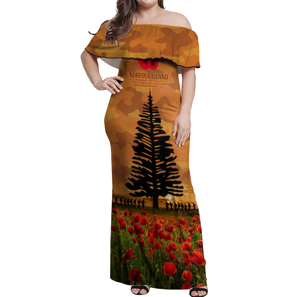 Norfolk Island ANZAC Day Personalised Off Shoulder Maxi Dress with Poppy Field LT9 Women Art - Polynesian Pride