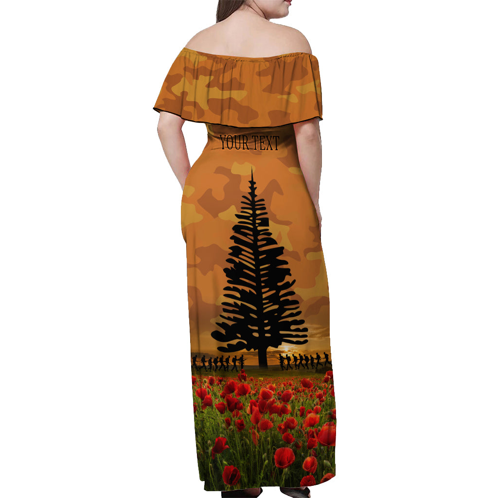 Norfolk Island ANZAC Day Personalised Off Shoulder Maxi Dress with Poppy Field LT9 - Polynesian Pride