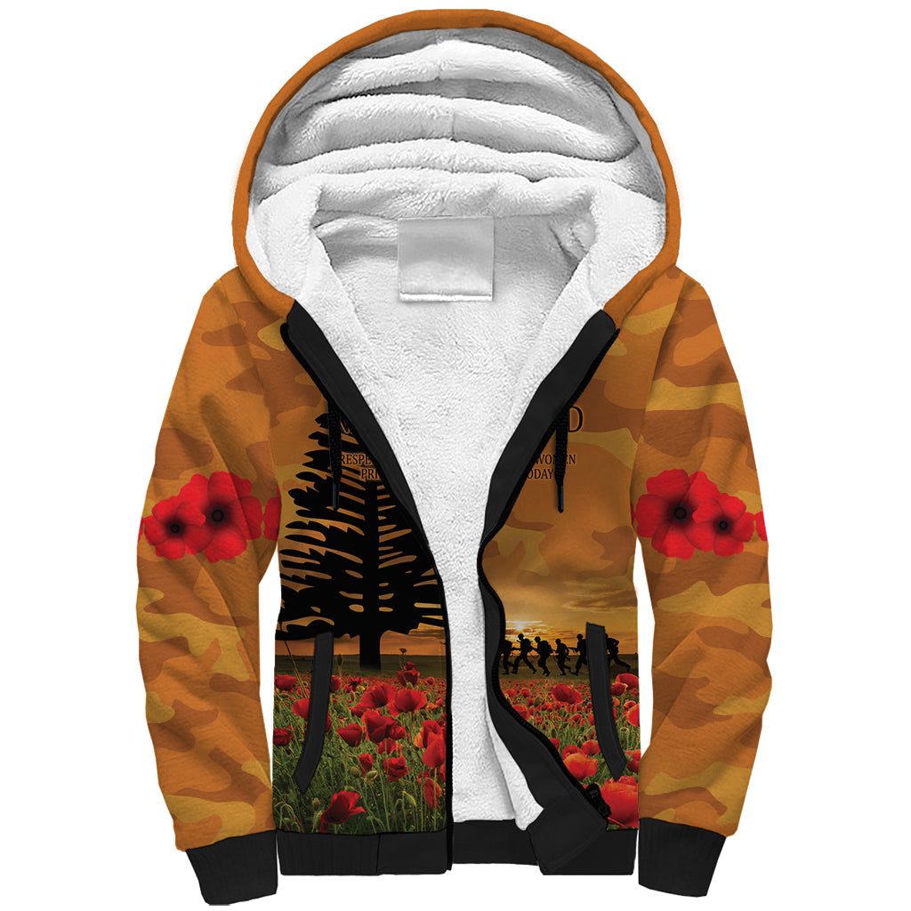 Norfolk Island ANZAC Day Personalised Sherpa Hoodie with Poppy Field LT9 Unisex Art - Polynesian Pride