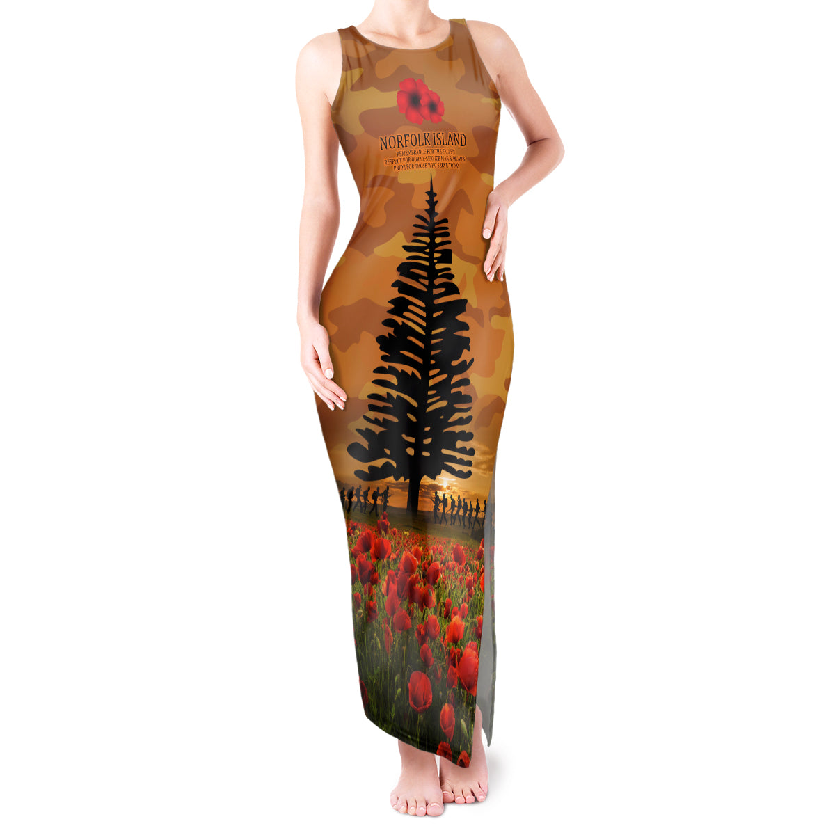 Norfolk Island ANZAC Day Personalised Tank Maxi Dress with Poppy Field LT9 Women Art - Polynesian Pride