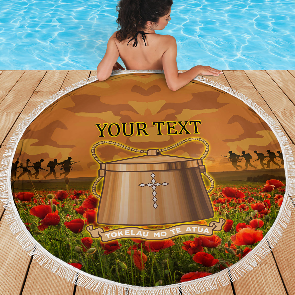 Tokelau ANZAC Day Personalised Beach Blanket with Poppy Field LT9 - Polynesian Pride