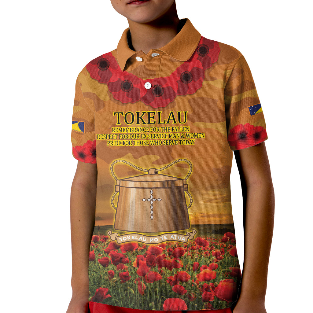 Tokelau ANZAC Day Personalised Kid Polo Shirt with Poppy Field LT9 Kid Art - Polynesian Pride