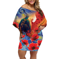 Tonga ANZAC Day Personalised Family Matching Off Shoulder Short Dress and Hawaiian Shirt Soldier Te Tau Manatui Kinautolu with Poppy Field LT9 Mom's Dress Art - Polynesian Pride