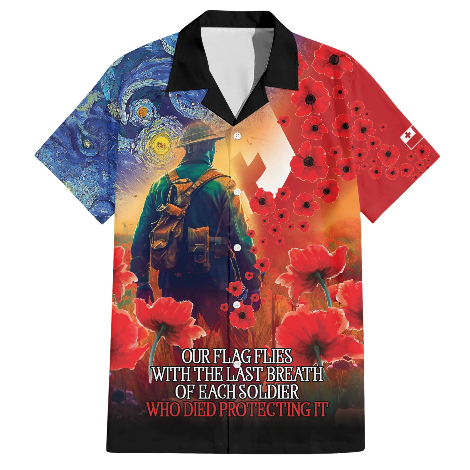 Tonga ANZAC Day Personalised Hawaiian Shirt Soldier Te Tau Manatui Kinautolu with Poppy Field LT9 Art - Polynesian Pride