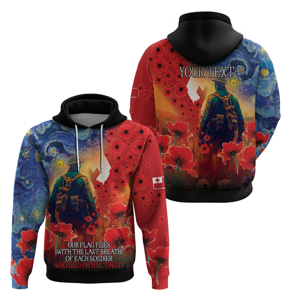 Tonga ANZAC Day Personalised Hoodie Soldier Te Tau Manatui Kinautolu with Poppy Field LT9 - Polynesian Pride