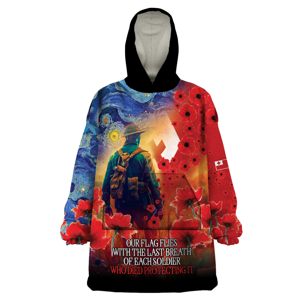 Tonga ANZAC Day Personalised Wearable Blanket Hoodie Soldier Te Tau Manatui Kinautolu with Poppy Field LT9 One Size Art - Polynesian Pride