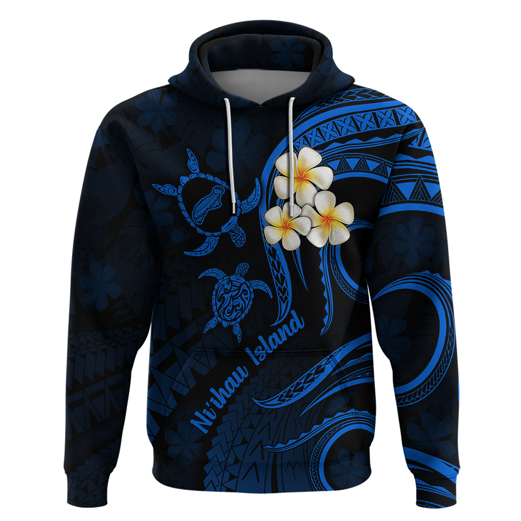 Hawaii Hoodie Niihau Islands Polynesian Sunset Plumeria Blue Vibe LT9 Pullover Hoodie Blue - Polynesian Pride