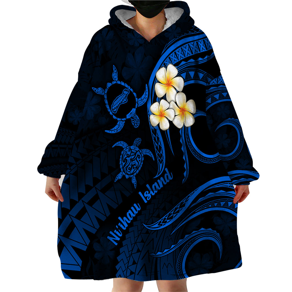 Hawaii Wearable Blanket Hoodie Niihau Islands Polynesian Sunset Plumeria Blue Vibe LT9 - Polynesian Pride