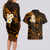 Hawaii Couples Long Sleeve Bodycon Dress and Hawaiian Shirt Niihau Islands Polynesian Sunset Plumeria Gold Vibe LT9 - Polynesian Pride