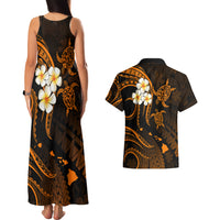 Hawaii Couples Matching Tank Maxi Dress And Hawaiian Shirt Niihau Islands Polynesian Sunset Plumeria Gold Vibe LT9 - Polynesian Pride
