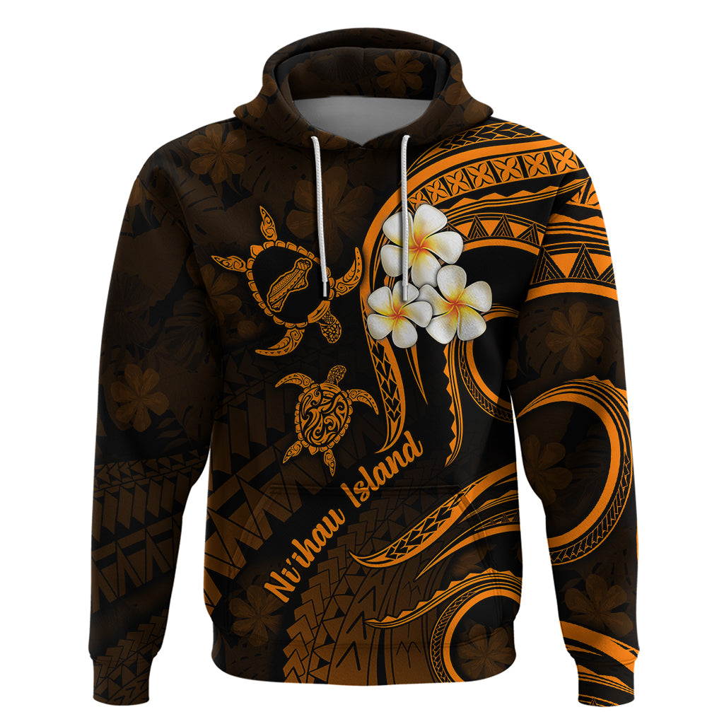 Hawaii Hoodie Niihau Islands Polynesian Sunset Plumeria Gold Vibe LT9 Pullover Hoodie Gold - Polynesian Pride