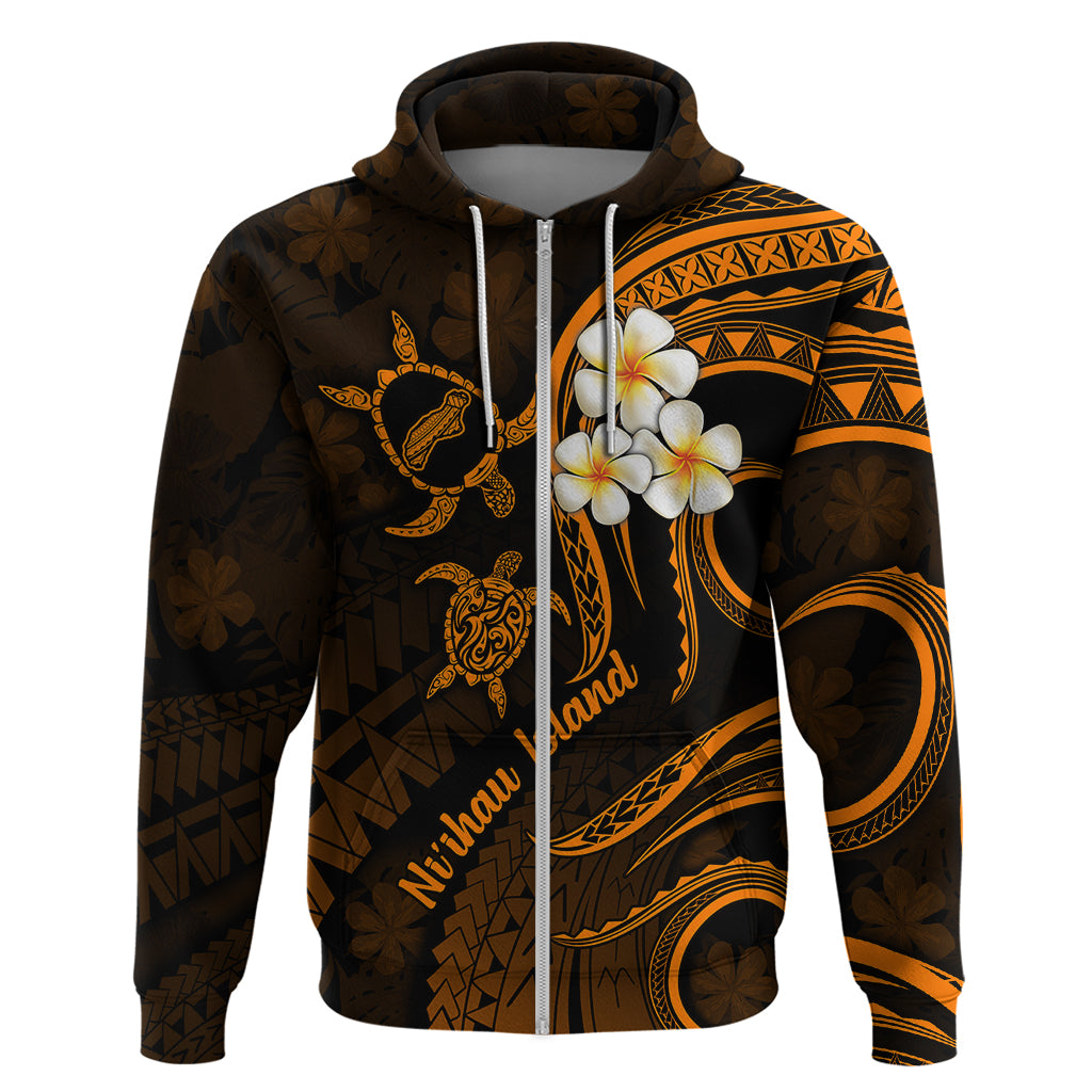 Hawaii Hoodie Niihau Islands Polynesian Sunset Plumeria Gold Vibe LT9 Zip Hoodie Gold - Polynesian Pride