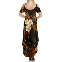 Hawaii Summer Maxi Dress Niihau Islands Polynesian Sunset Plumeria Gold Vibe LT9 - Polynesian Pride