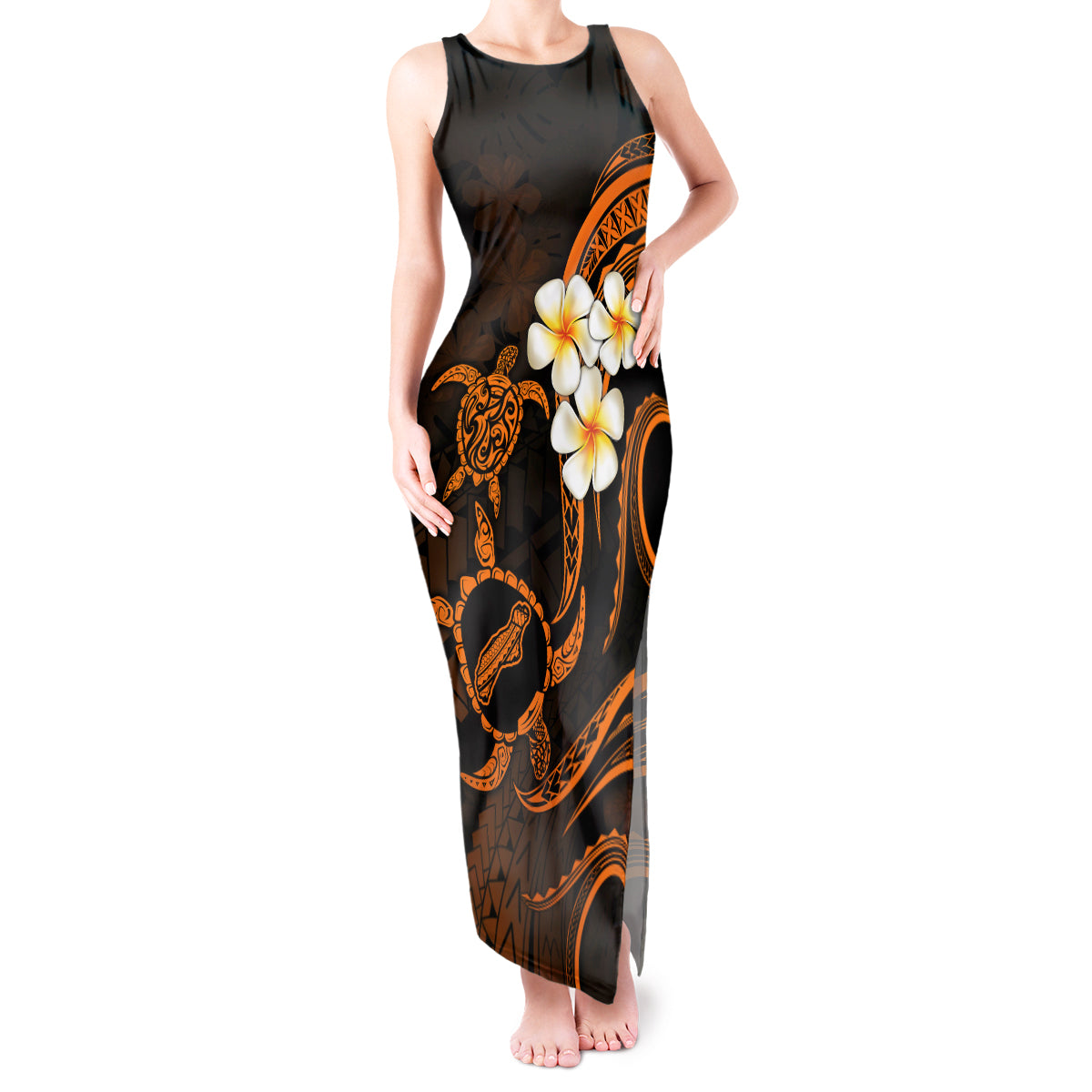 Hawaii Tank Maxi Dress Niihau Islands Polynesian Sunset Plumeria Gold Vibe LT9 Women Gold - Polynesian Pride