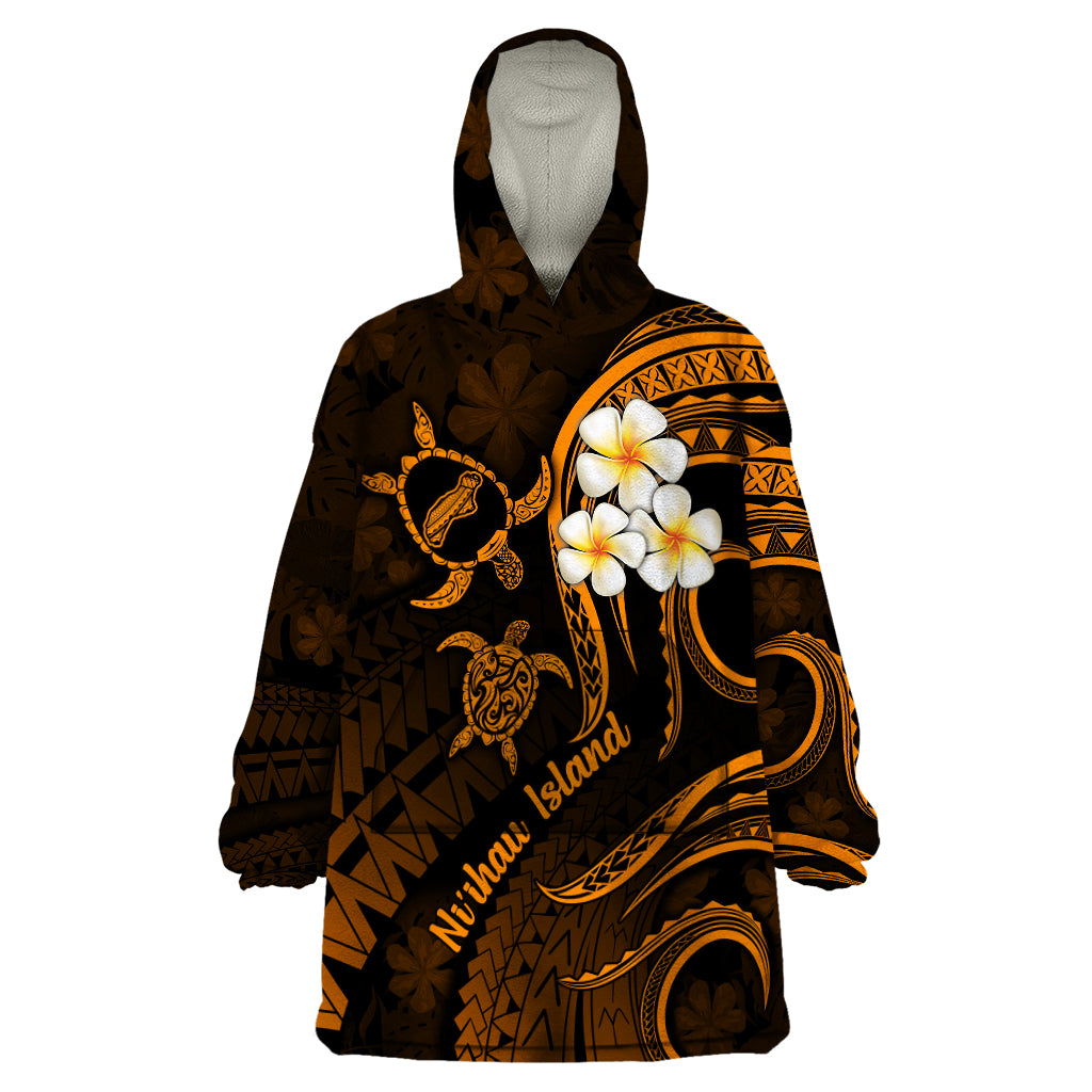 Hawaii Wearable Blanket Hoodie Niihau Islands Polynesian Sunset Plumeria Gold Vibe LT9 One Size Gold - Polynesian Pride