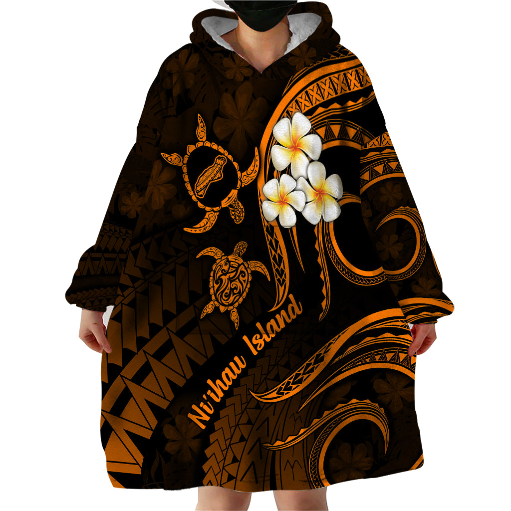Hawaii Wearable Blanket Hoodie Niihau Islands Polynesian Sunset Plumeria Gold Vibe LT9 - Polynesian Pride
