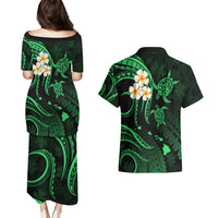 Hawaii Couples Puletasi Dress and Hawaiian Shirt Niihau Islands Polynesian Sunset Plumeria Green Vibe LT9 - Polynesian Pride