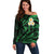 Hawaii Off Shoulder Sweater Niihau Islands Polynesian Sunset Plumeria Green Vibe LT9 Women Green - Polynesian Pride