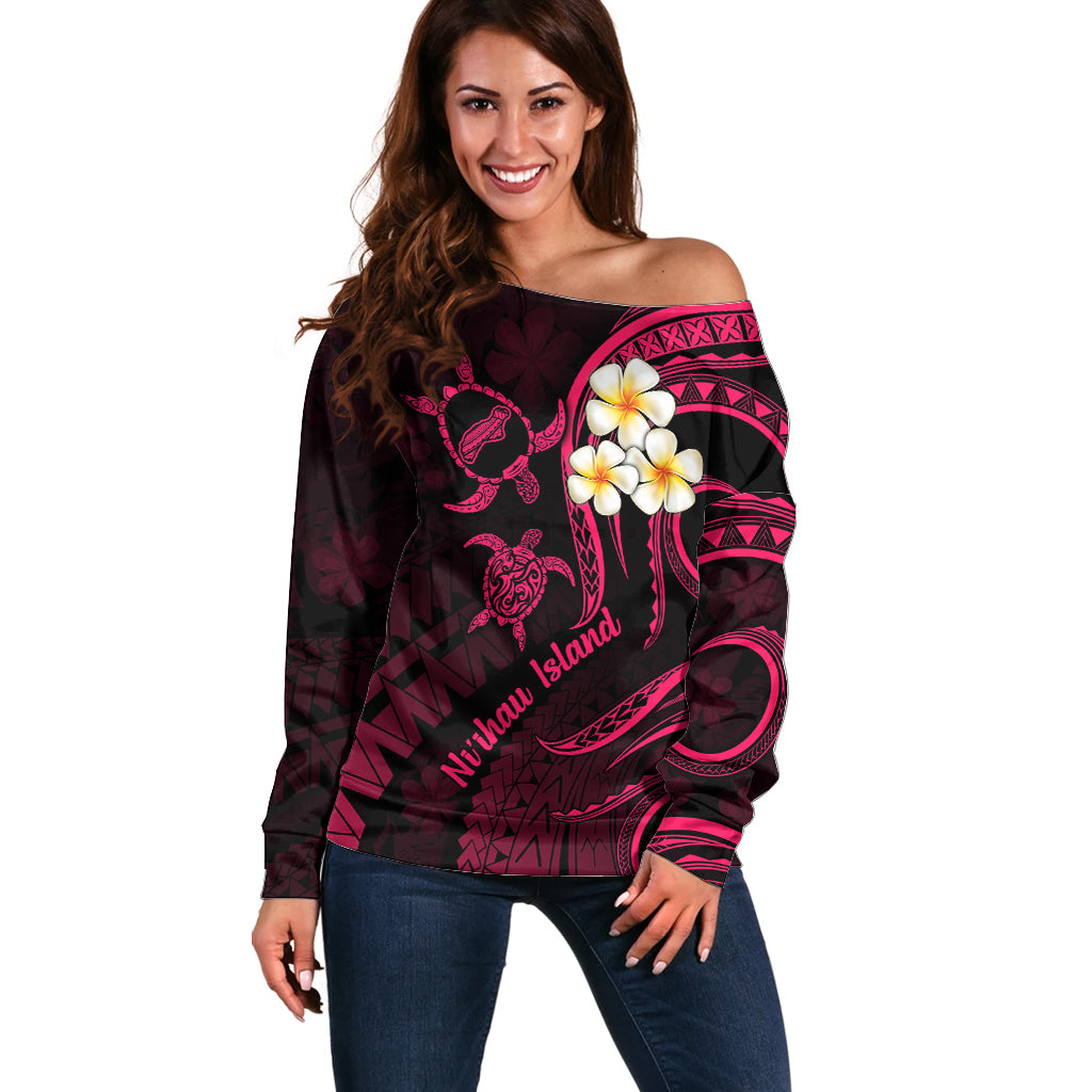 Hawaii Off Shoulder Sweater Niihau Islands Polynesian Sunset Plumeria Pink Vibe LT9 Women Pink - Polynesian Pride