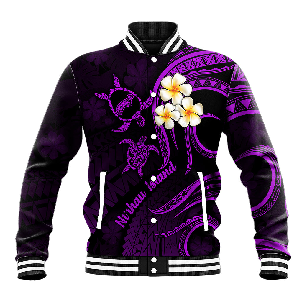 Polynesian Hawaii Baseball Jacket Niihau Islands with Pacific Plumeria Purple Vibe LT9 Unisex Purple - Polynesian Pride